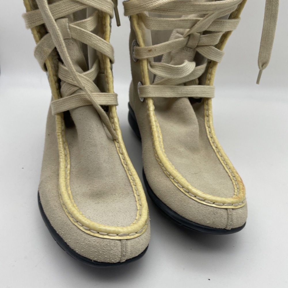 Cole Haan Women's Ivory Suede‎ Boots Fur Lined Waterproof Lace-Up Mid-Calf 6.5B - Picture 2 of 14